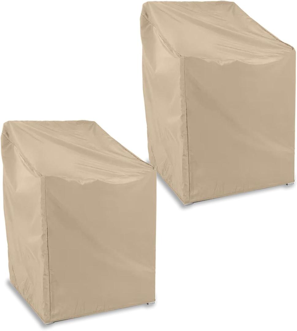 Covermates Classic Outdoor Chair Cover – Heavy-Duty 12-Gauge Vinyl Patio Chair Protector, Weather-Resistant, Elastic Hem, Fits Most Garden & Deck Chairs, 22W x 22D x 36H - Set of 2, Classic Tan