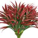 Ouddy Decor 20 Pcs Fake Outdoor Plants Artificial Grass Greenery Stems Faux Plastic Plants UV Resistant for Spring Summer Indoor Outside Garden Hanging Planter Porch Patio Window Box Home Decor, Red