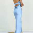 MEROKEETY Women's Summer Satin Strapless Bodycon Dress 2026 Backless Tube Wedding Guest Cocktail Formal Party Maxi Dresses (Blue, M)