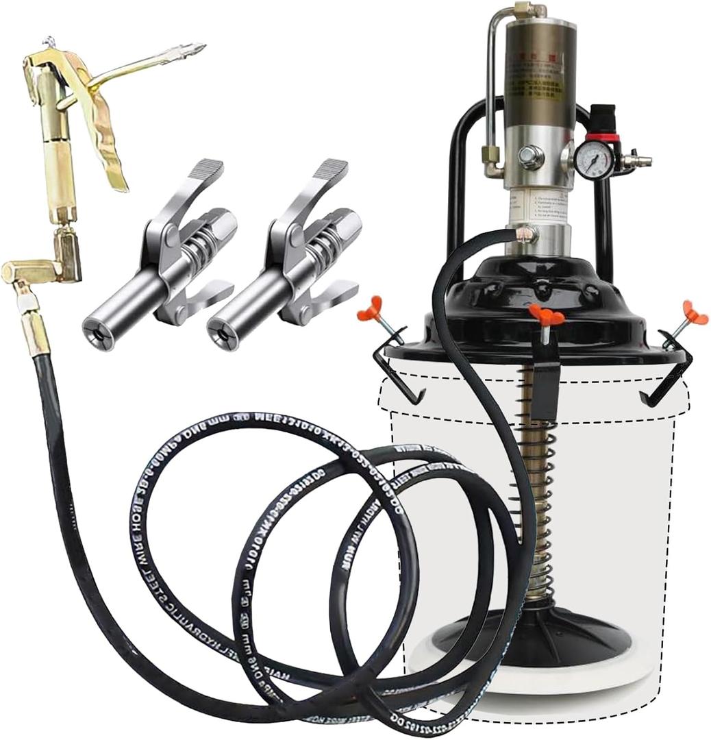 60:1 Portable Air-Operated Grease Pump for 5 Gallon Bucket, Grease Gun Coupler 2 PCS and 13 ft High Pressure Hose, 0.85L/Min, 34-48Mpa, Universal Fit, Vehicle Compatible (No Bucket)