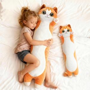 Mewaii Artist-Designed Ultra Soft Long Cat Plush Body Pillow, Extra Stuffing for Comfort, Premium Quality Stuffed Animal Gift for Girlfriend or Cat Lovers (Orange M-Marked Body Pillow 20 Inch) (19.6 inches)