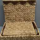 Set of 2 Scalloped Edge Wicker Basket with Lids, Rectangle Wicker Storage Basket with Built-in Handles, Multipurpose Organizer Rattan Display Boxes for Shelf, Nursery Room