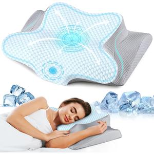 Cervical Neck Pillow - Ergonomic Side Sleeper Pillow for Pain Relief, Cooling Cervical Pillow for Sleeping, Contour Orthopedic Memory Foam Pillows for Back Stomach Sleepers (Blue)
