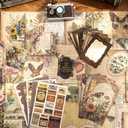 icceemee Scrapbooking Supplies Kit, Brown Garden Scrapbooking Kit for Bullet Junk Journaling, Stationery, A6 Grid Notebook, Flower DIY Journaling Supplies, Birthday Craft Gift for Teen Girls