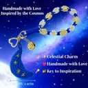 Handmade Crochet Moon Keychain for Women, Long Distance Relationship Gift with Daisy Wristlet, Celestial Bag Charm for Girlfriend Daughter