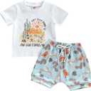 Western Toddler Baby Boy Clothes Short Sleeve T Shirt Elastic Waist Shorts Set Cowboy Outfit Summer Clothing, 12-18