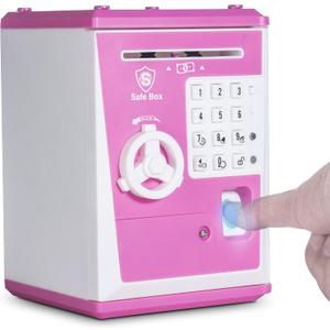 LIKE Toy Piggy Bank Safe Box Fingerprint ATM Bank ATM Machine Money Coin Savings Bank for Kids Pink