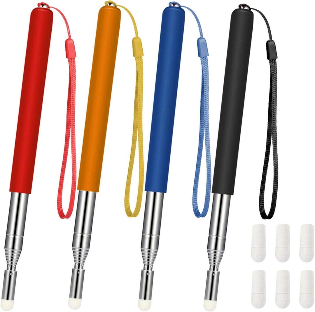 Chinco 2 Pieces Retractable Teacher Pointer for Classroom Teaching Whiteboard Telescopic Pointer with Lanyards and 6 Pieces Extra Felt Nibs for Teachers Coach(47 Inches)