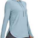 CRZ YOGA Workout Long Sleeve Shirt for Women Hoodie Pullover Athletic Hooded Sweatshirts Sports Gym Tops with Thumbhole (Small, Light Grayish Blue)