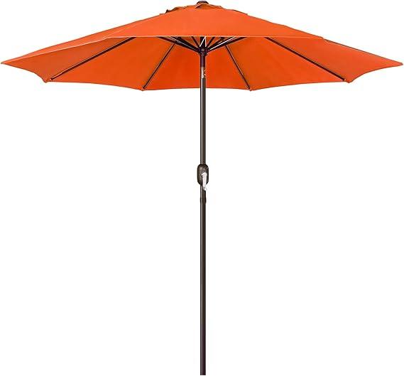 Blissun 9' Outdoor Patio Umbrella, Outdoor Table Umbrella, Yard Umbrella, Market Umbrella with 8 Sturdy Ribs, Push Button Tilt and Crank, Orange