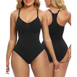 SHAPERX Bodysuit for Women Tummy Control Shapewear Racerback Seamless Sculpting Body Shaper Tank Top (Small-Medium, Black)