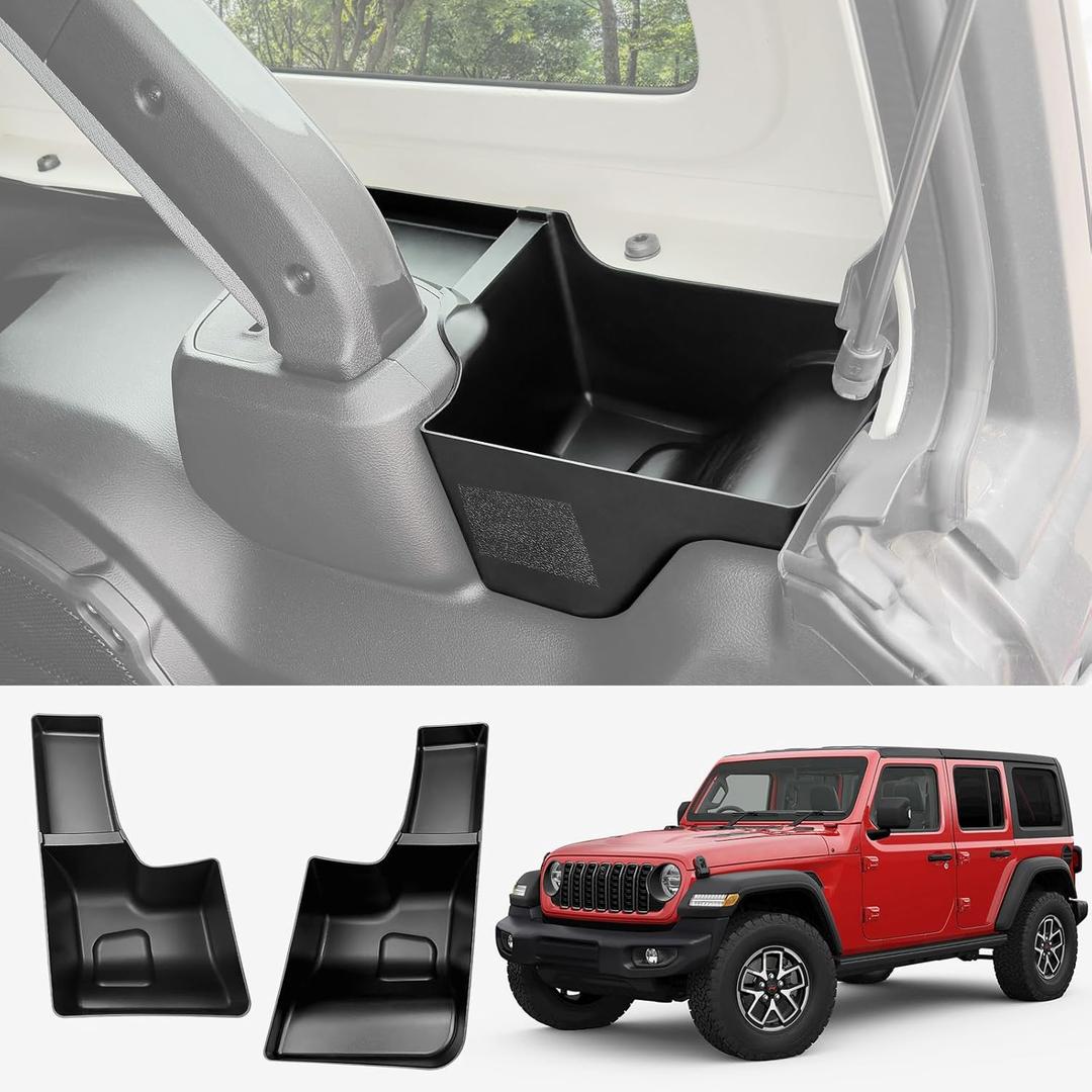 Wheel Well Storage Bin Fit for 2024-2025 Jeep Wrangler JL JLU 4XE Rear Trunk Side Storage Box Cargo Organizer Cargo Tray for Wrangler JL 4dr Accessories(24-25 Trunk Organizer, Not Gladiator)
