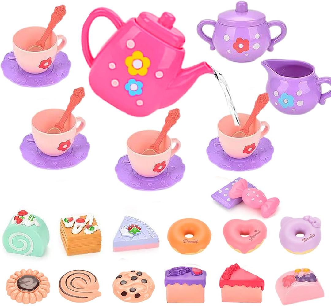 30Pcs Toddler Tea Party Set for Little Girls Ages 3-5,Kids Tea Set for Toddlers Girls 3-5-6-8,Tea Pot Set Princess Toys Kitchen Pretend Play Toy for Kids Toddler Age 3+ Girl Toys Girl Birthday Gift