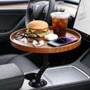 Car Food Cup Holder Tray - 360 Rotating Car Table and Car Seat Tray, Detachable Wooden Car Desk for Laptop and Food Tray, Compatible with Tesla Model Y/3/S, Ford F150/Explorer (Brown, 11.8")