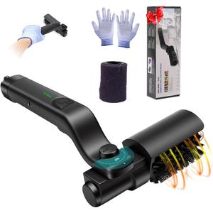 Automatic Electric Grill Cleaner - Rechargeable BBQ Brush w/Stainless Steel Head & Abrasive Replacement, Outdoor Grill Scraper Tool (Black)
