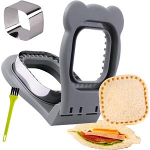 Uncrustables Sandwich Maker Sealer Cutter, Crustless Sandwich Cutter, PB&J Uncrustable Maker - Color Grey, Square Shape (Large-Square:3.75*3.75 cutter, Gray)