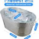 1 Pack 4 Gallon Galvanized Ice Bucket, Large Galvanized Beverage Tub Ice Bucket for Parties, Thick Metal Beverage Buckets with Handles, Oval Drink Buckets for Parties Indoor or Outdoor (Sliver)