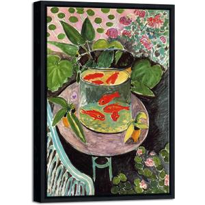 Wieco Art Framed Canvas Wall Art Goldfish by Henri Matisse Colorism Aesthetic Abstract Canvas Prints for Wall Decor and Home Office Decorations Black Frame (17L" x 12W")
