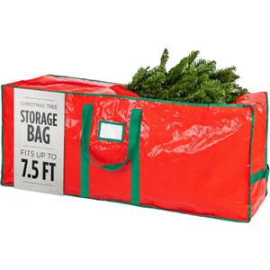 Christmas Tree Storage Bag - Stores 7.5 Foot Artificial Xmas Holiday Tree, Durable Waterproof Material, Zippered Bag, Carry Handles. Protects Against Dust, Insects and Moisture (Red)