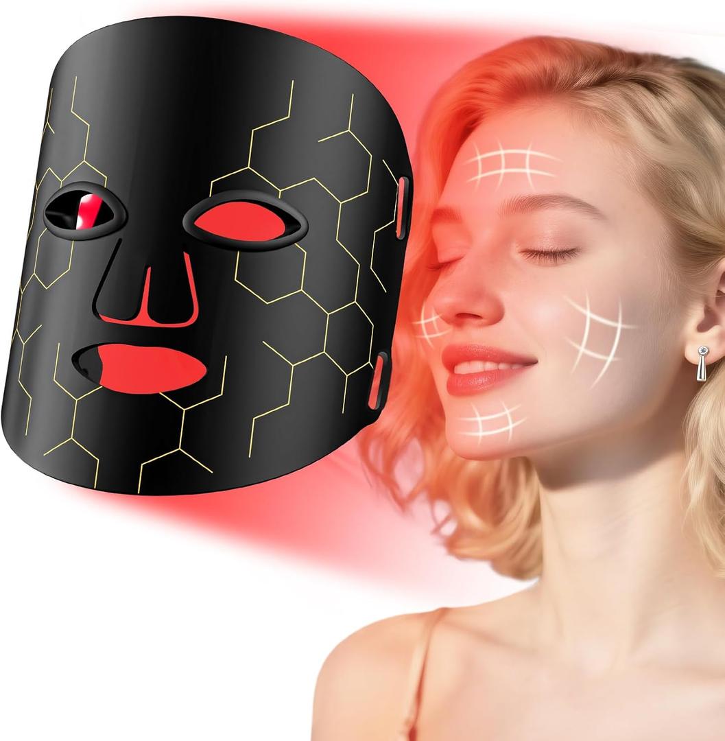 Red Light Therapy for Face 8 Modes, 630nm & 850nm Infrared LED Face Mask Light Therapy with 2600mAh Timer Remote for Home Use Anti-Aging & Skin Care, Valentines Day Gifts for Her, Him, Mom (Black)