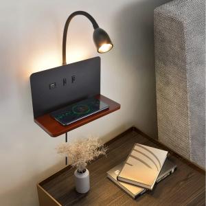 Bedside Wall Sconces with Wireless Charging Station & USB Charging, 3 Adjustable Color Temperatures LED Reading Lamp, 3000K Warm Ambient lighting Wall Mounted Sconce for Bedroom, Plug-in or Hardwired (Black)