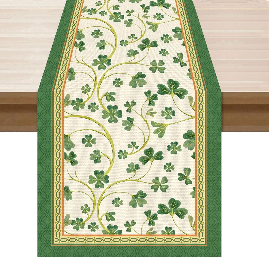XCHI Shamrocks Clovers St. Patrick's Day Table Runner Table Decoration for Party Home Kitchen Dining Holiday Decor 13x90 Inch
