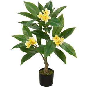 Briful Artificial Plants Indoor 26.77'' Fake Tropical Plumeria Flowers Tree Plants in Black Pot, Hawaiian Yellow Plumeria Faux Frangipani Tree Floor Plant for Home Office Wedding Decor