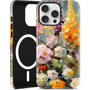 Jusy Compatible with MagSafe Floral Case for iPhone 16 Plus, Aesthetic Oil Painting Flower Magnetic Phone Case, Soft TPU and Hard PC Protective Cover for Women Girls (Shiny) - Wildflower
