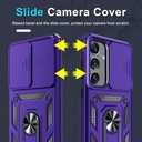 Janmitta Compatible with Samsung Galaxy S25 Plus/S24 Plus Case Built in Slide Camera Lens Cover+Screen Protector+Finger Ring Holder Kickstand,Heavy Duty Shockproof Full Body Phone Cover,Purple