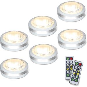 Starxing Puck Lights with Remote, Battery Operated Under Cabinet Lighting, Led Tap Light with Remote Control, Locker Light Closet Light, 4000K Natural White (6PK)