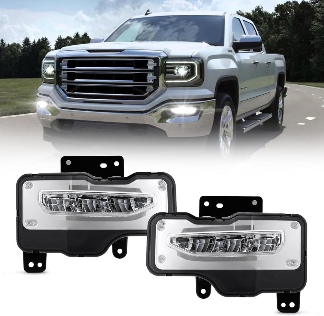 BUNKER INDUST LED Fog Lights Compatible with 2016 2017 2018 GMC Sierra 1500, Bumper Driving Fog Lamp Kit Replacement Foglight (1 Pair)