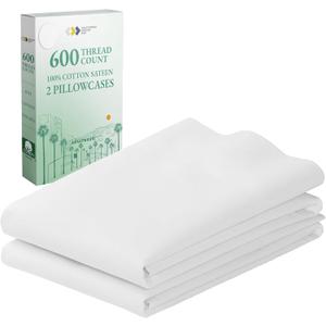 CALIFORNIA DESIGN DEN Luxuriously Soft Hotel Quality 600 Thread Count, 100% Cotton Set of 2 Cases, Crisp & Cool White Standard Pillow Cases Fits Standard & Queen Pillows (Bright White)