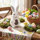 Easter Bunny Figurines 11 Inch Light up Easter Bunny Decorations White Resin Rabbit Figurines for Spring Indoor Rustic Decor Home Table Room Kitchen(Flower Style)