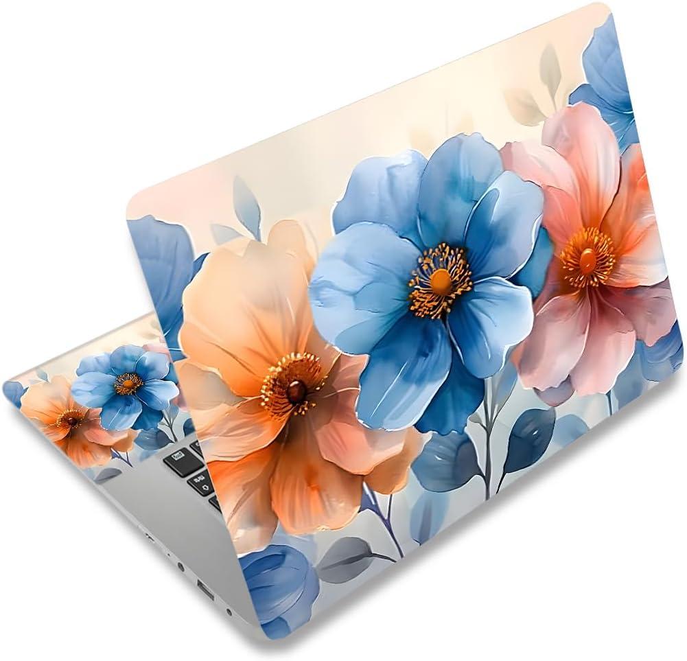 Laptop Decal Sticker Skin Cover, 12" 13.1" 13.3" 14" 15" 15.4" 15.6" Laptop Netbook Vinyl Art Skin Sticker Cover Notebook PC Protector (2 Wrist Pad Included), Removable Reusable, Watercolor Florals