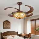 Ceiling Fans with Lights - 48" Retractable Ceiling Fan with Remote, App Control, 6 Speeds Reversible, LED Dimmable, Quiet Fandelier for Bedroom, Living Room (Art Nouveau, Brown)