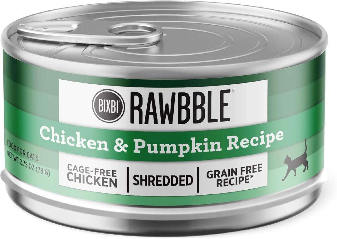 BIXBI Rawbble Shredded Chicken & Pumpkin Recipe Cans  Grain Free, Protein Rich Wet Cat Food  (2.75 Ounce Cans, Case of 24) (EXP 06/22/25)