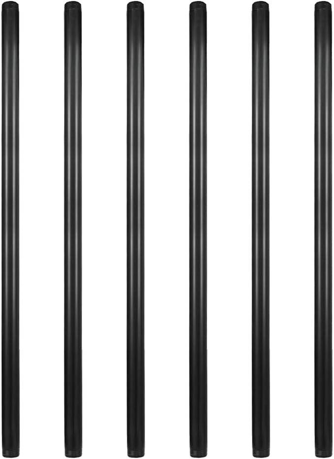 GeilSpace 6 Pack 3/4" x 48" Pre-Cut Black Metal Pipe, Industrial Steel Fits Standard Three Quarters Inch Threaded Pipes and Fittings - Vintage DIY Industrial Shelving (3/4"  48", Black)