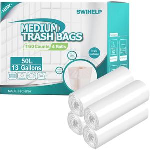 SWIHELP Tall Kitchen Trash Bags 13 Gallon Garbage Bags 50 Liters Plastic Trash Can Liners Waste Basket Bin Liners for Home Office Outdoor 160 Counts