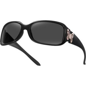 HAOLOTA Women's Polarized Sunglasses - Fashionable Wraparound Butterfly Design with UV400 Protection (A03 Black Frame/Grey Lens)