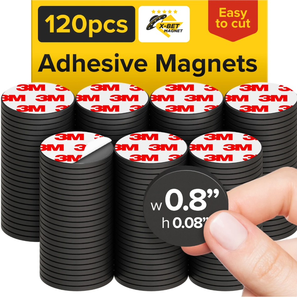 Hyper-Sticky Magnets with Adhesive Backing - 0.8" Strong Magnetic Dots for Whiteboard, Fridge, Crafts - Easy-to-Cut Stickers for Planning and Organization - 120pcs