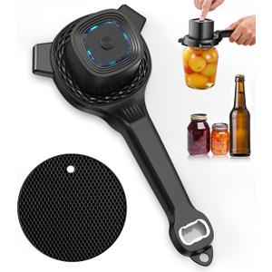 Electric Jar Opener for Seniors with Power-Clamp Technology, 2-in-1 Patent Automatic Jar & Bottle Opener, Rechargeable 800mAh Hands-Free Opener with Bonus Anti-Slip Gripper Pad for Beer, Dressing, Jar