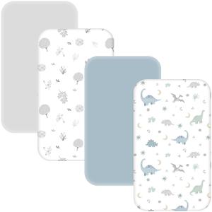 4 Pack Baby Bassinet Sheets - 35"x20" Bedside Bassinet Sheets for Newton, Ezebaby, AMKE & Other Large Bedside Sleeper | Ultra Soft & Skin Friendly Bassinet Fitted Sheets for Boys Girls (Teal)