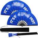 Blulu 2 Pcs Large Folding Fans for Line Dancing for Women Men Big Silk Clack Popping Fans Foldable for Line Dancing Make Large Sounds Boots on The Ground Fan(Royal Blue, White)
