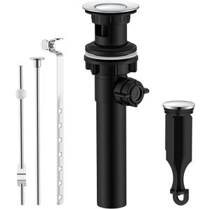 KENES Bathroom Sink Drain Stopper with Lift Rod, Chrome Sink Drain with Overflow, Lavatory Pop Up Drain Assembly for Bathroom Vanity Sink, LJ-P701-5