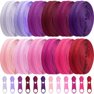 Syhood 12 Pieces 36 Yards #5 Sewing Zippers Tapes by The Yard Nylon Coil Zipper Rolls Bulk with 120 Alloy Sliders for DIY Crafts Bags Repair and Sewing Supplies(Princess Pink)