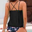 Yonique Women 2 Piece Blouson Tankini Swimsuits Tummy Control Bathing Suits Athletic Swimwear (Black, L)