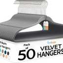 Techzoo Premium Velvet Hangers 50 Pack Ultra Thin Non Slip Adult Felt Space Saving Slim Suit Hanger for Closet Heavy Duty Coat Pants Jackets Dress Hangers 360° Swivel Hook Hold Upto 10 lbs Gray