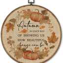 TLESKE Vintage Fall Pumpkin Leaves Round Wall Art Decor Framed 10x10, Beige Autumn Canvas vintage Wall Art Prints Artwork, Thanksgiving Wall Hanging Room Door Decor Decorations for Bedroom Living Room