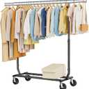 Tajsoon Clothes Rack Heavy Duty Clothing Rack Load 350 LBS, Metal Garment Rack with Wheels & Extendable Rod, Rolling Collapsible Clothes Racks for Hanging Clothes with Bottom Shelf, Black