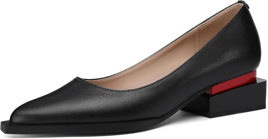 LingxiaUne Dress Shoes for Women, Comfortable Dressy Flats, Womens Chunky Heel Pumps with Arch Support and Pointed Toe (12, B-black Matte)